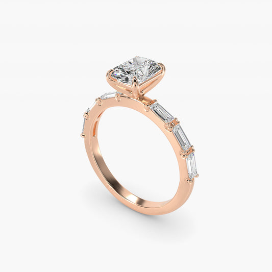 Floating Diamond Line Side Stone Engagement Ring In 18k Rose Gold By James Allen - Radiant Center