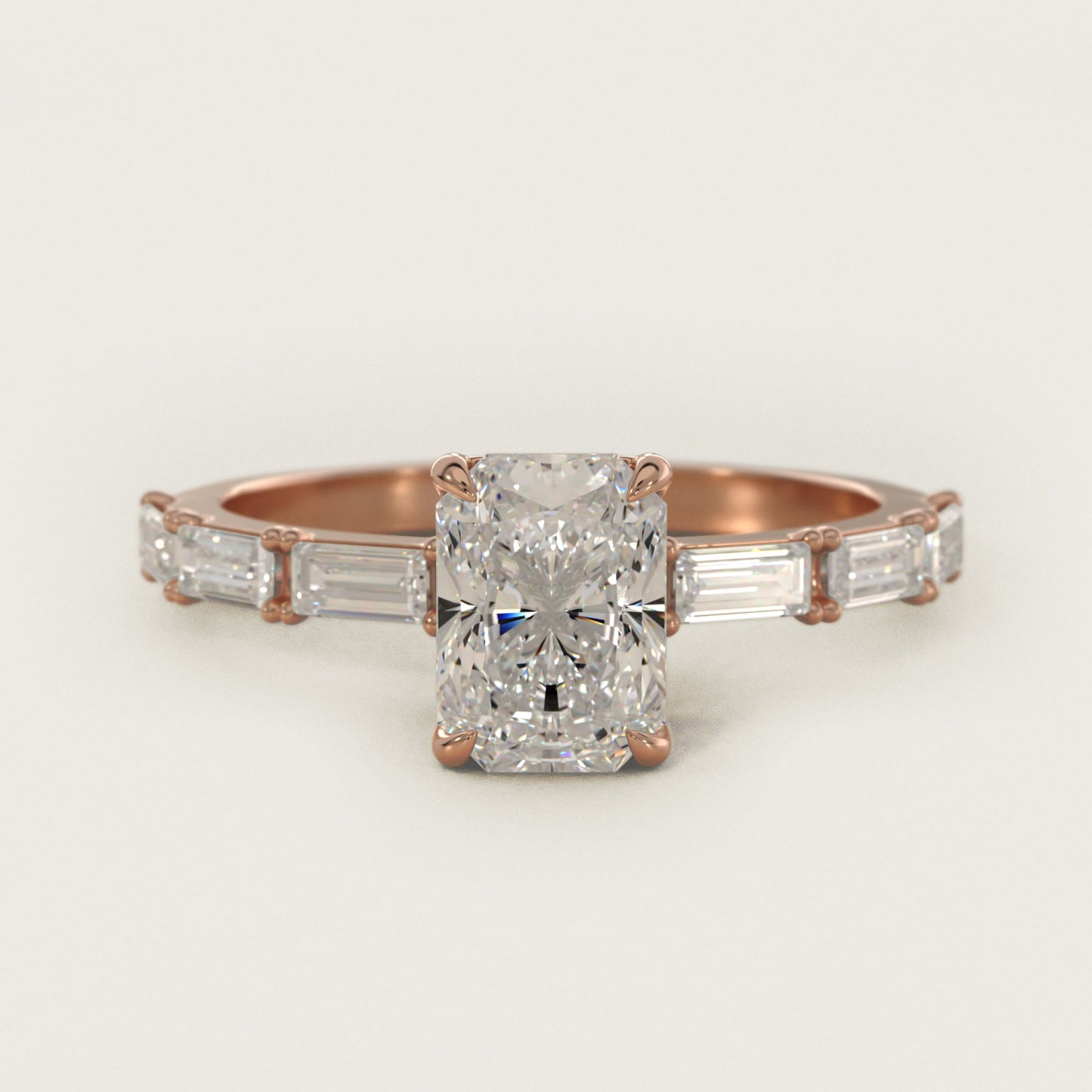 Floating Diamond Line Side Stone Engagement Ring In 14K Rose Gold By James Allen - Radiant Center