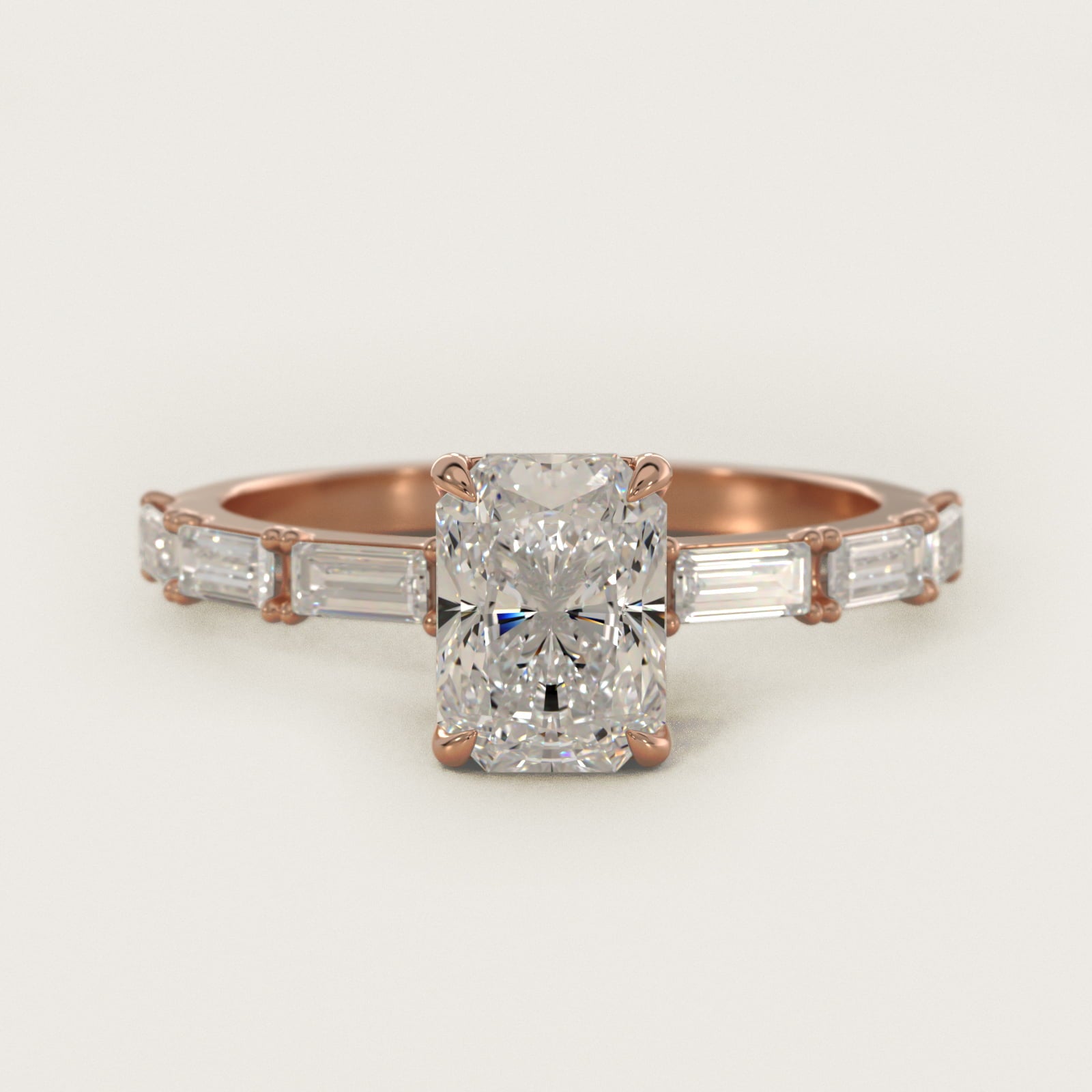Floating Diamond Line Side Stone Engagement Ring In 14K Rose Gold By James Allen - Radiant Center
