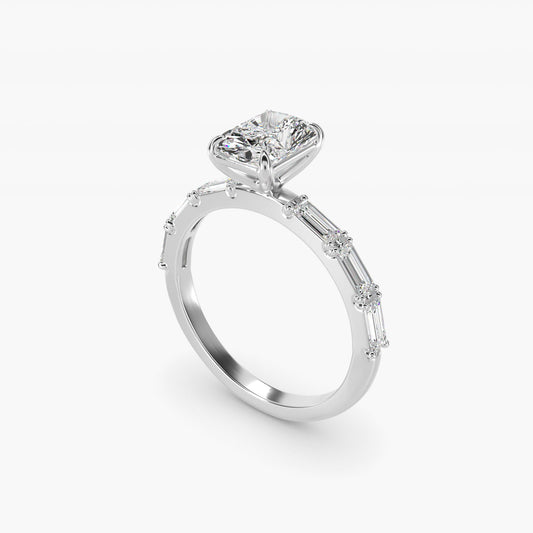 Floating Diamond Line Side Stone Engagement Ring In 18k White Gold By James Allen - Radiant Center