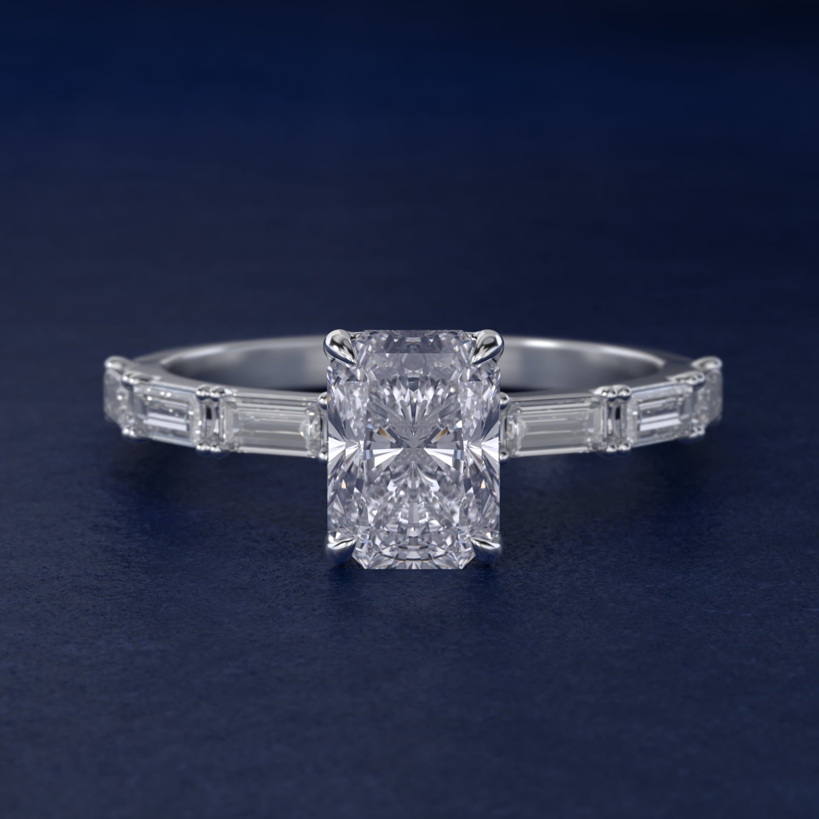 Floating Diamond Line Side Stone Engagement Ring In 18k White Gold By James Allen - Radiant Center