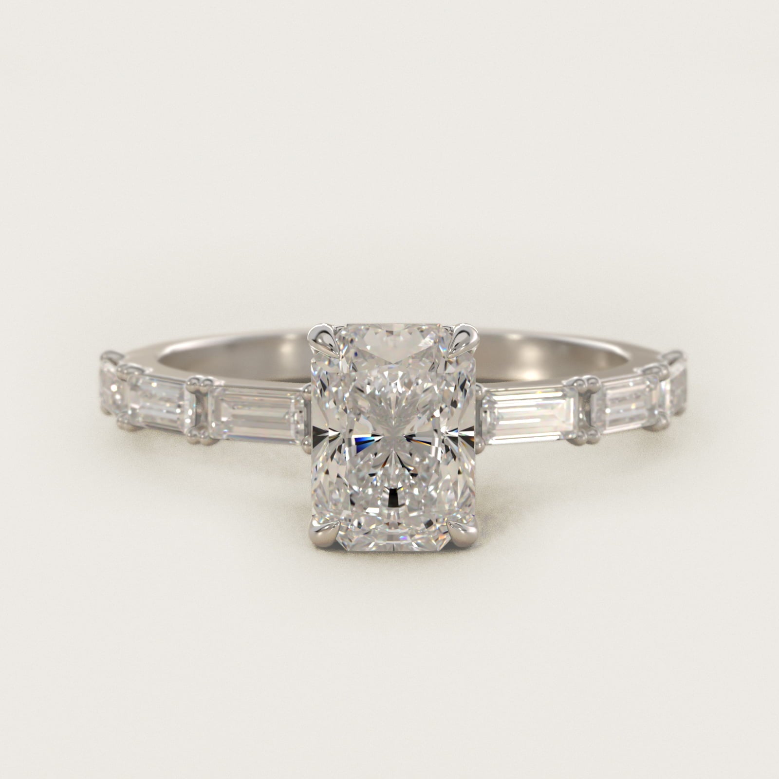 Floating Diamond Line Side Stone Engagement Ring In 14K White Gold By James Allen - Radiant Center