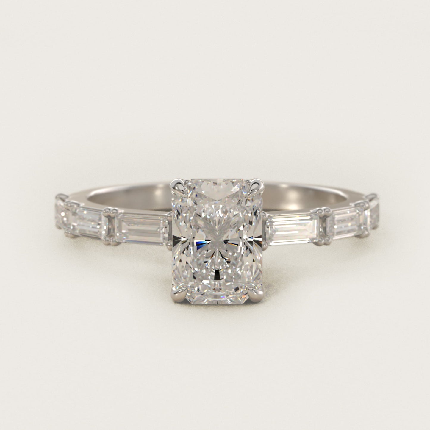 Floating Diamond Line Side Stone Engagement Ring In 18k White Gold By James Allen - Radiant Center