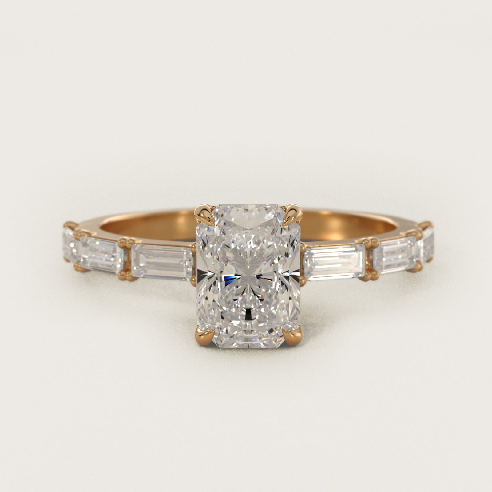 Floating Diamond Line Side Stone Engagement Ring In 14K Yellow Gold By James Allen - Radiant Center