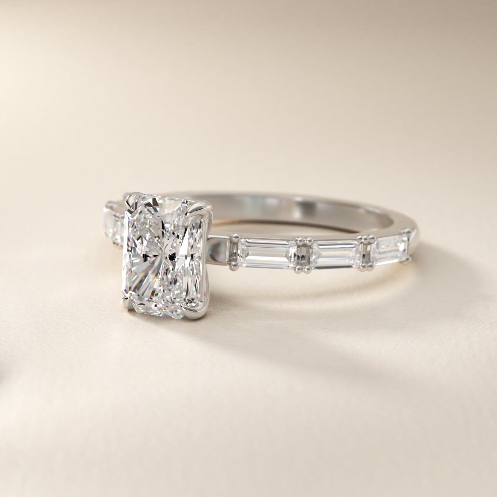 Floating Diamond Line Side Stone Engagement Ring In Platinum By James Allen - Radiant Center