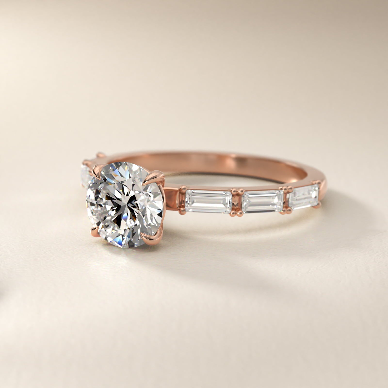 Floating Diamond Line Side Stone Engagement Ring In 18k Rose Gold By James Allen - Round Center