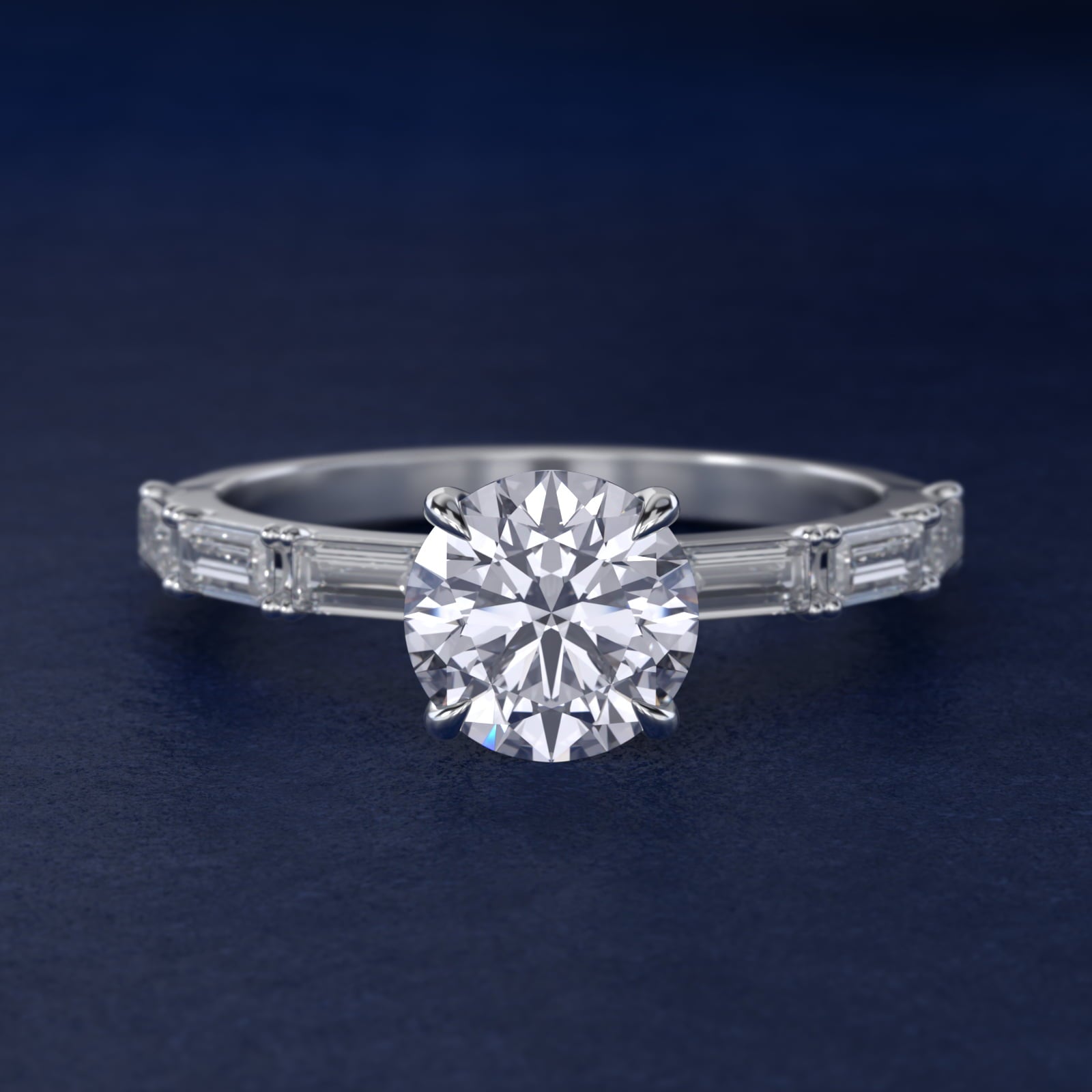 Floating Diamond Line Side Stone Engagement Ring In 14K White Gold By James Allen - Round Center