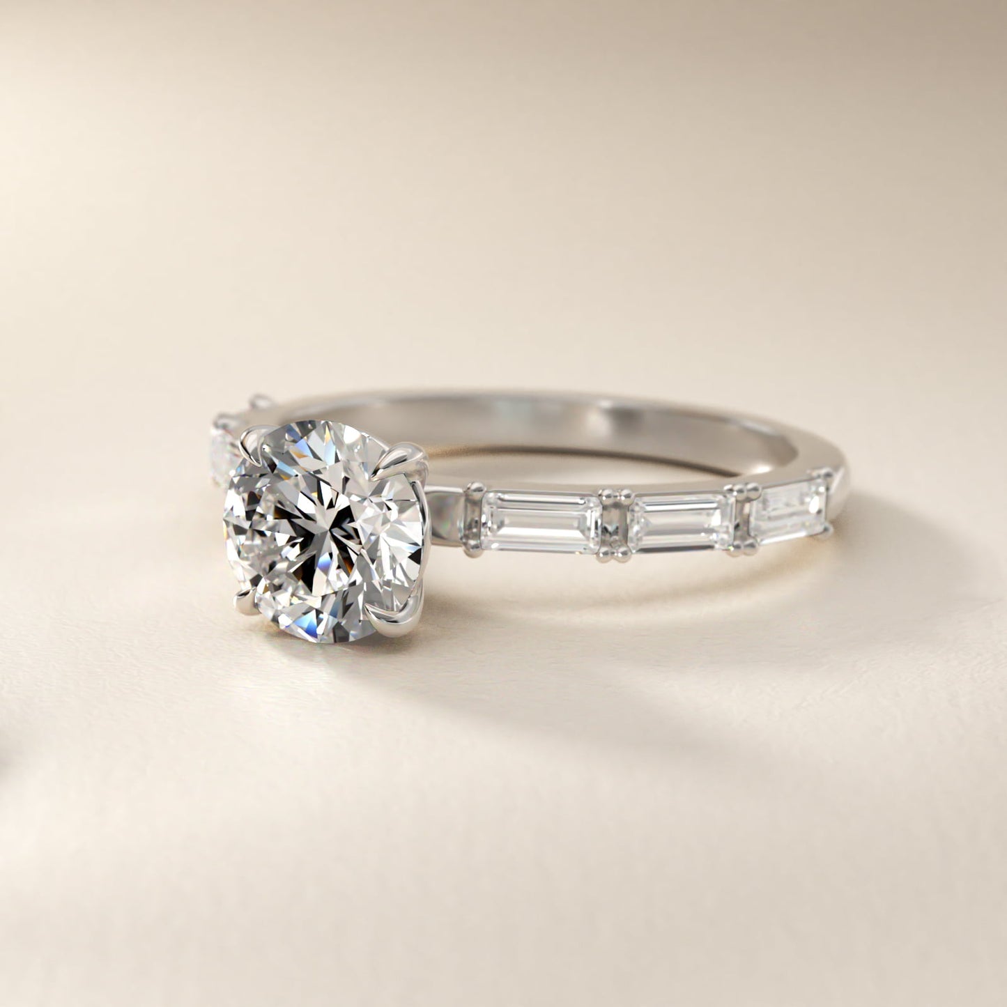 Floating Diamond Line Side Stone Engagement Ring In Platinum By James Allen - Round Center