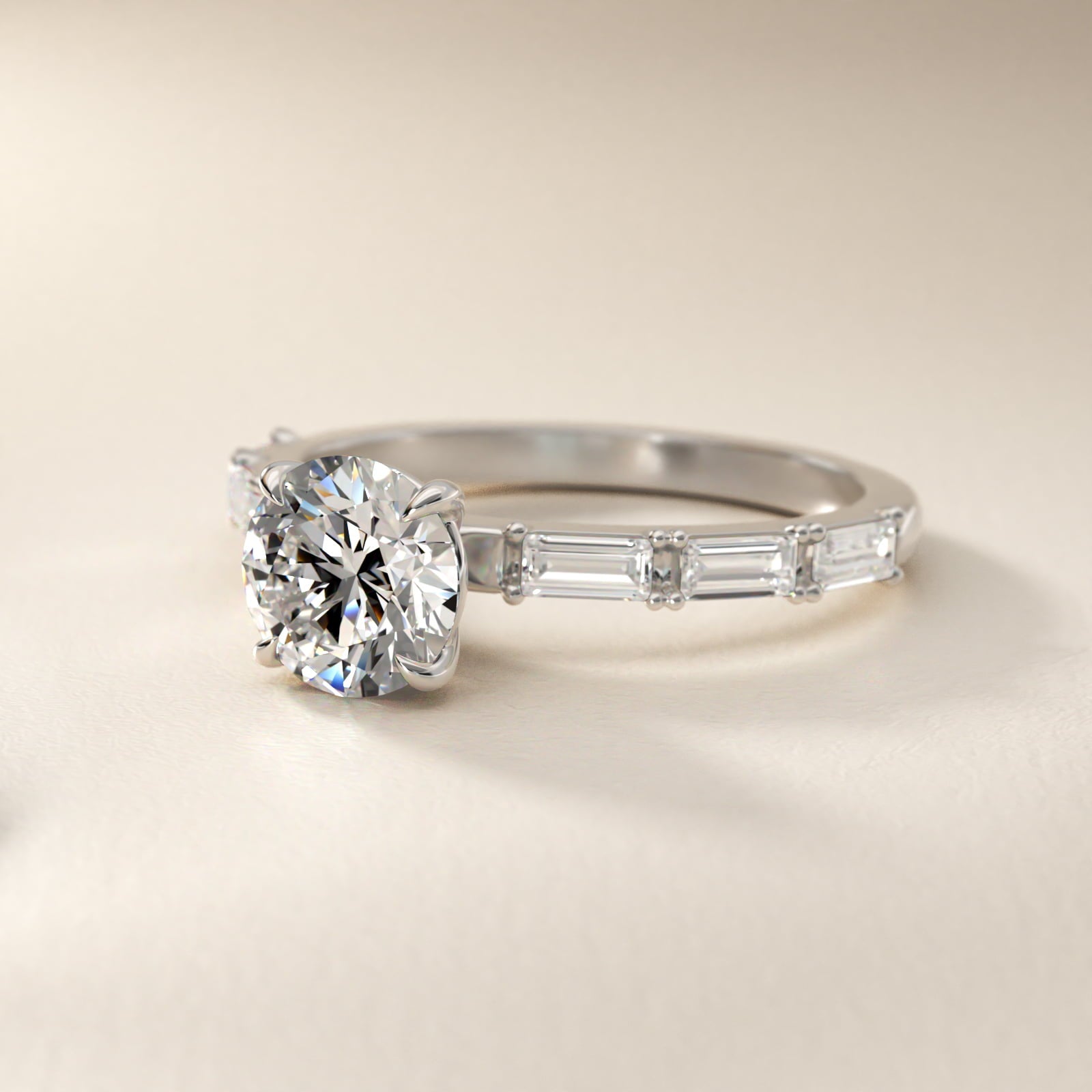 Floating Diamond Line Side Stone Engagement Ring In Platinum By James Allen - Round Center
