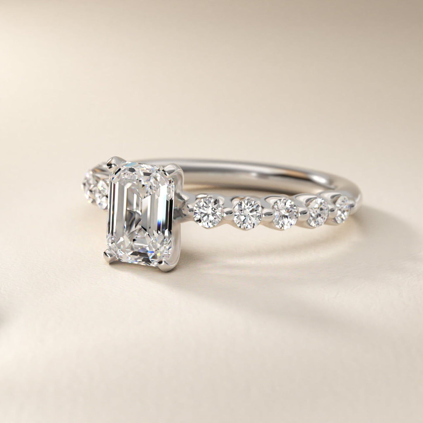 Floating Diamond Engagement Ring in 18k White Gold (3/8 ct.tw.) - Emerald Center