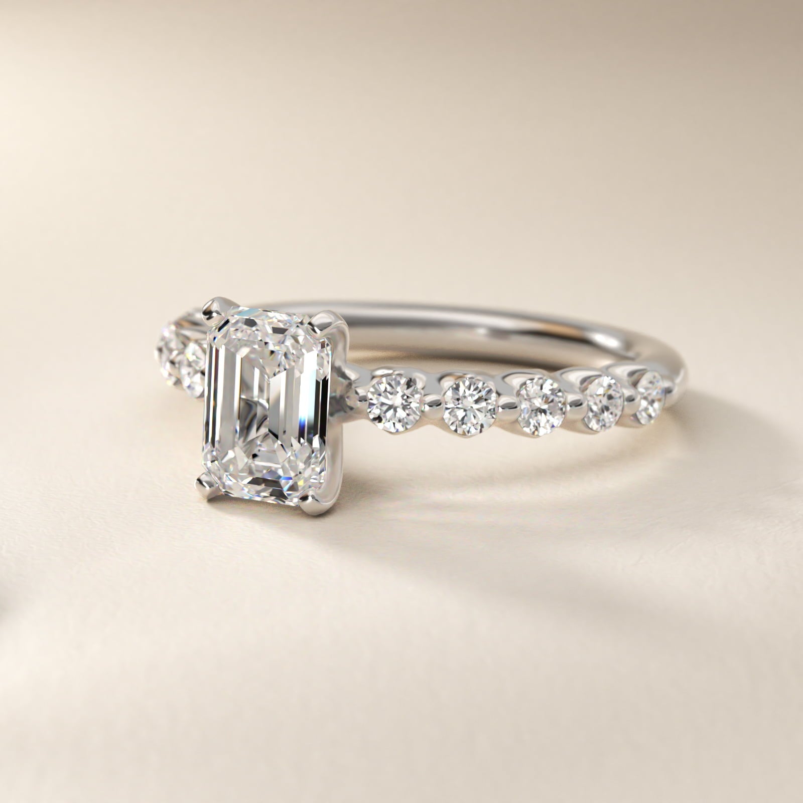 Floating Diamond Engagement Ring in 18k White Gold (3/8 ct.tw.) - Emerald Center