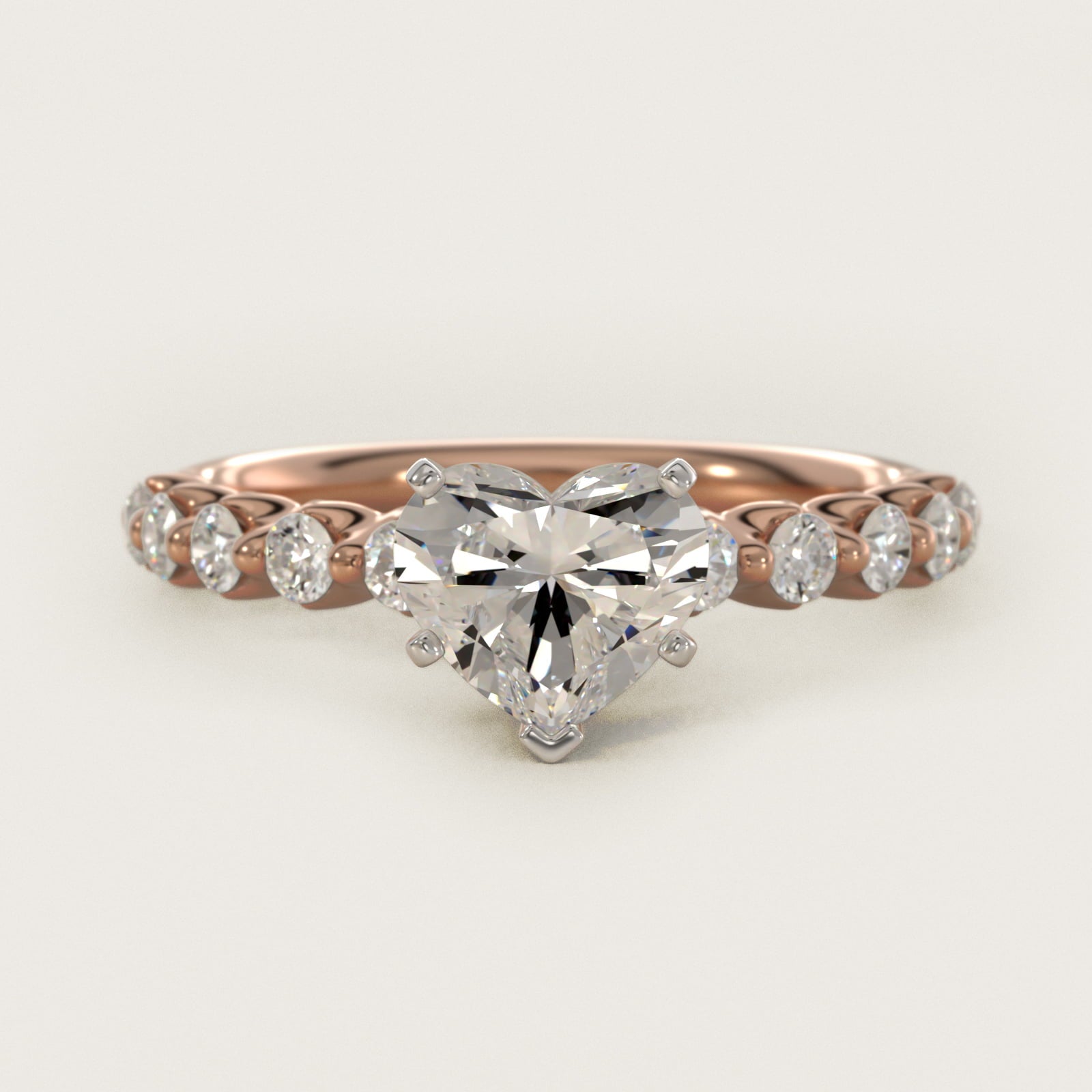 Floating Diamond Engagement Ring in 14k Rose Gold (3/8 ct.tw.) - Heart Center