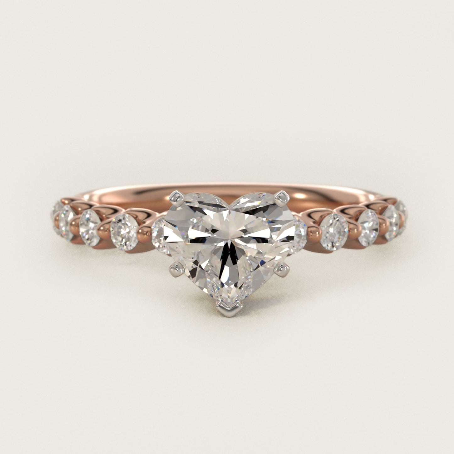 Floating Diamond Engagement Ring in 18k Rose Gold (3/8 ct.tw.) - Heart Center