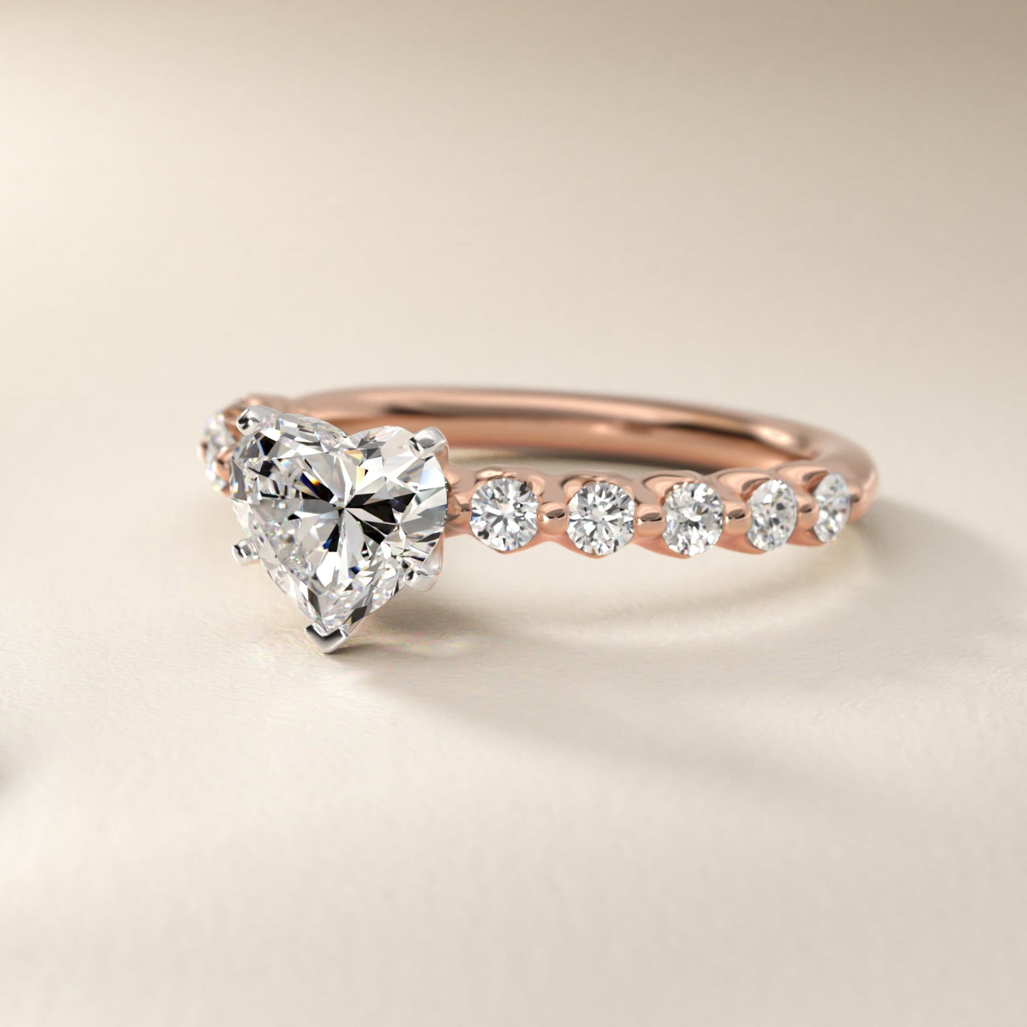 Floating Diamond Engagement Ring in 14k Rose Gold (3/8 ct.tw.) - Heart Center