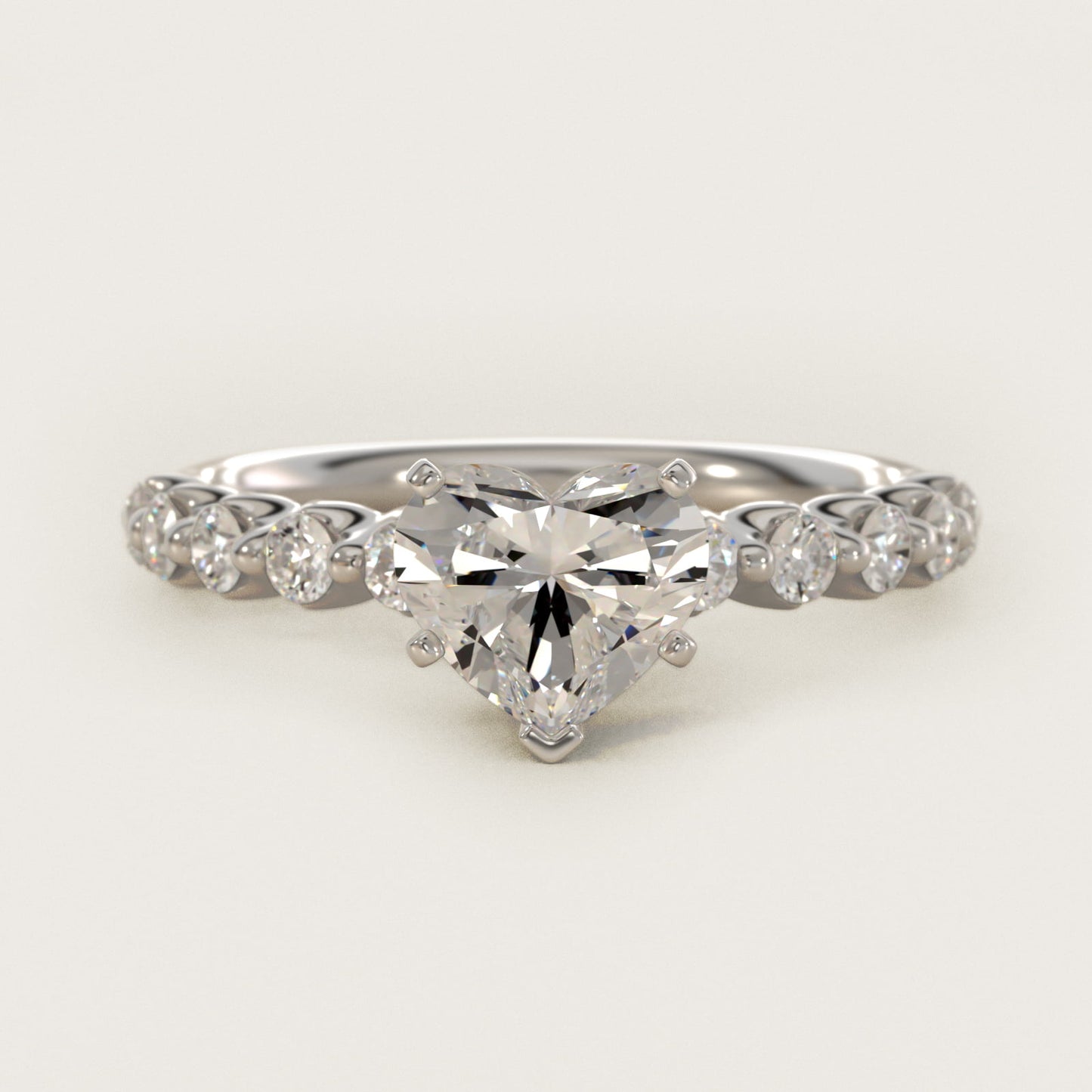 Floating Diamond Engagement Ring in 18k White Gold (3/8 ct.tw.) - Heart Center