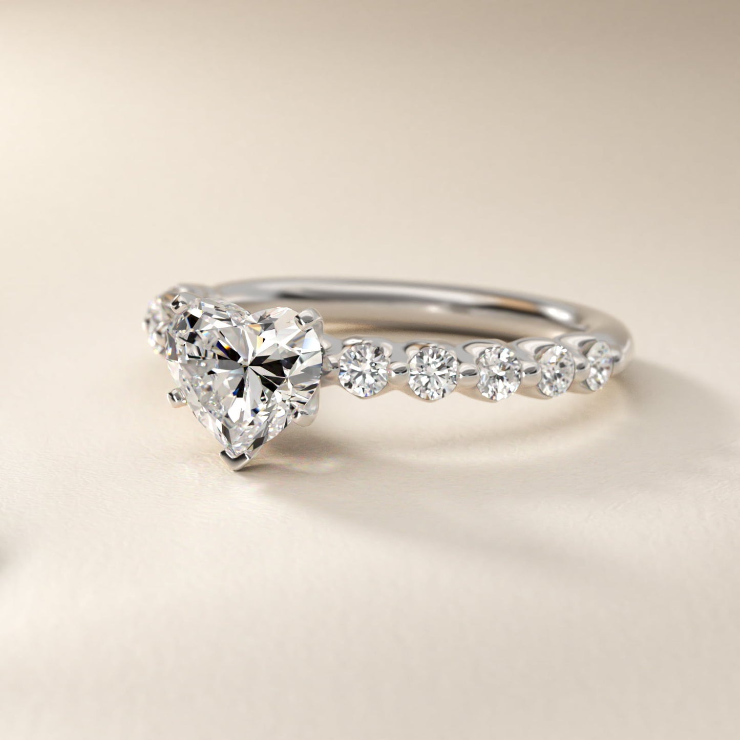 Floating Diamond Engagement Ring in 18k White Gold (3/8 ct.tw.) - Heart Center