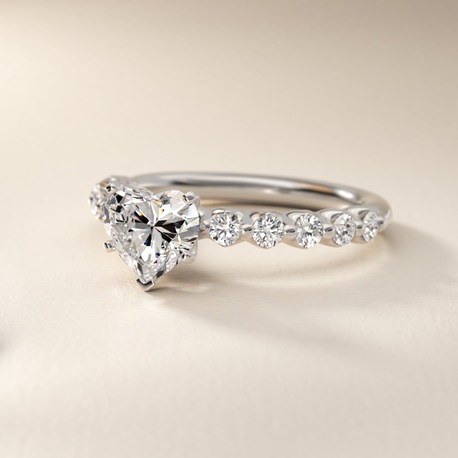 Floating Diamond Engagement Ring in 18k White Gold (3/8 ct.tw.) - Heart Center