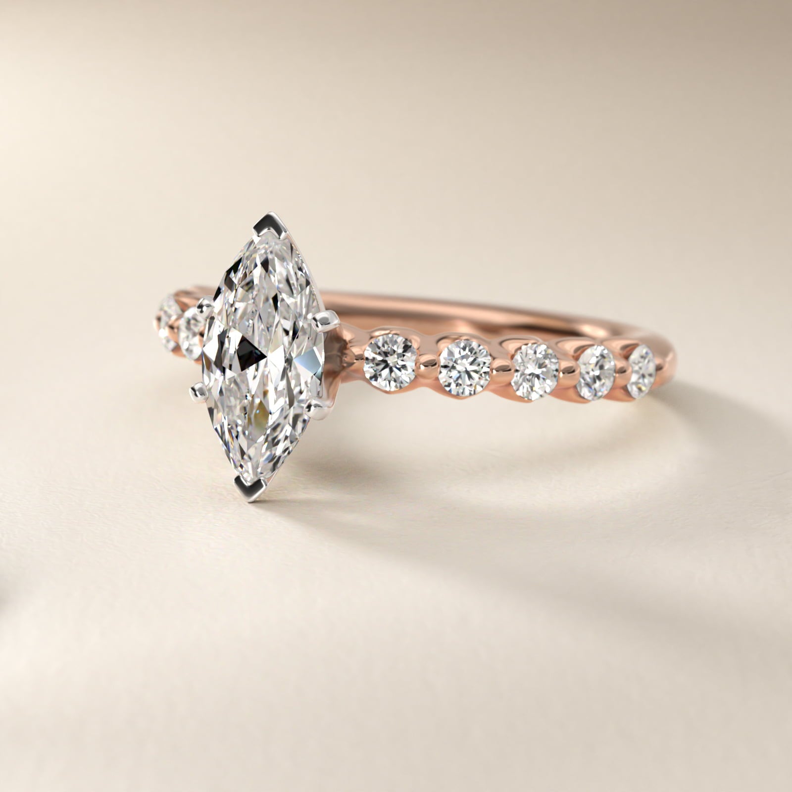 Floating Diamond Engagement Ring in 18k Rose Gold (3/8 ct.tw.) - Marquise Center