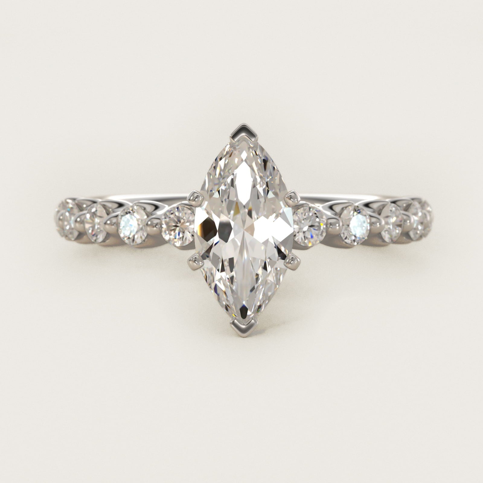 Floating Diamond Engagement Ring in 14k White Gold (3/8 ct.tw.) - Marquise Center