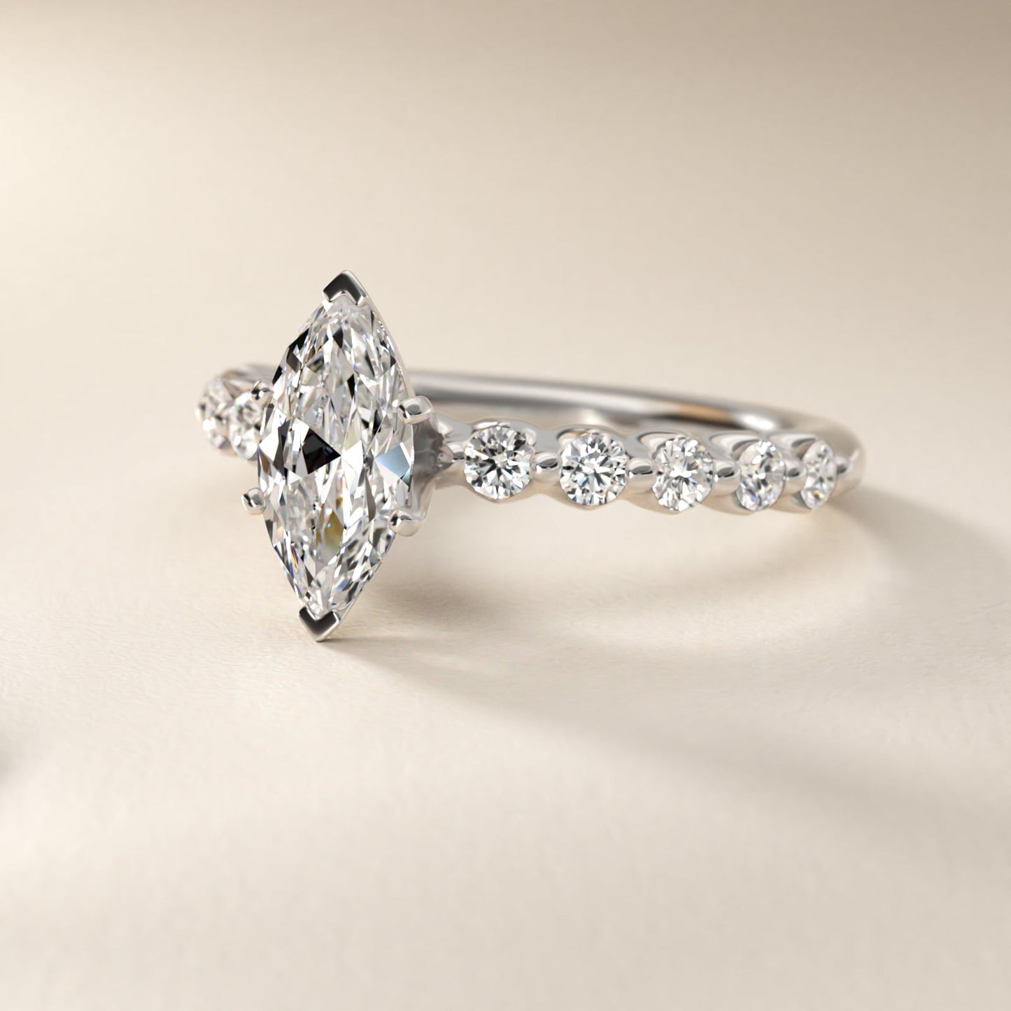 Floating Diamond Engagement Ring in 14k White Gold (3/8 ct.tw.) - Marquise Center