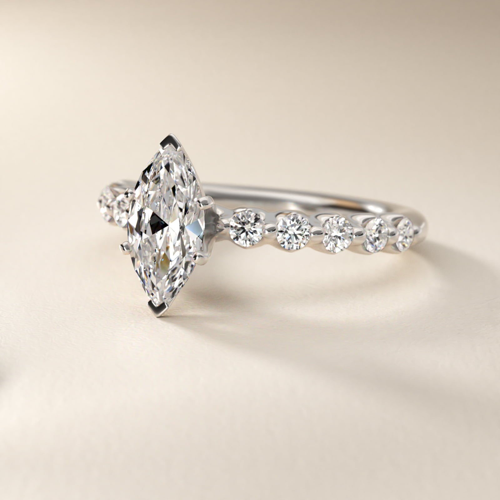 Floating Diamond Engagement Ring in 14k White Gold (3/8 ct.tw.) - Marquise Center