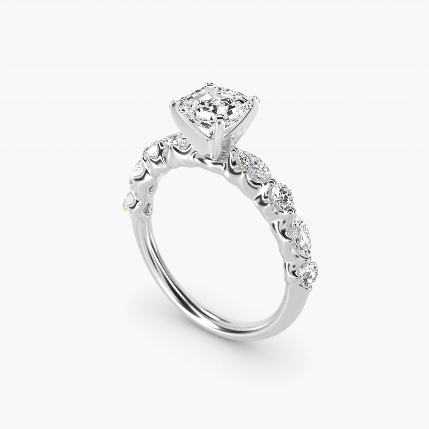 Floating Marquise and Round Engagement Ring in 14k White Gold (2/5 ct. tw.) - Asscher Center