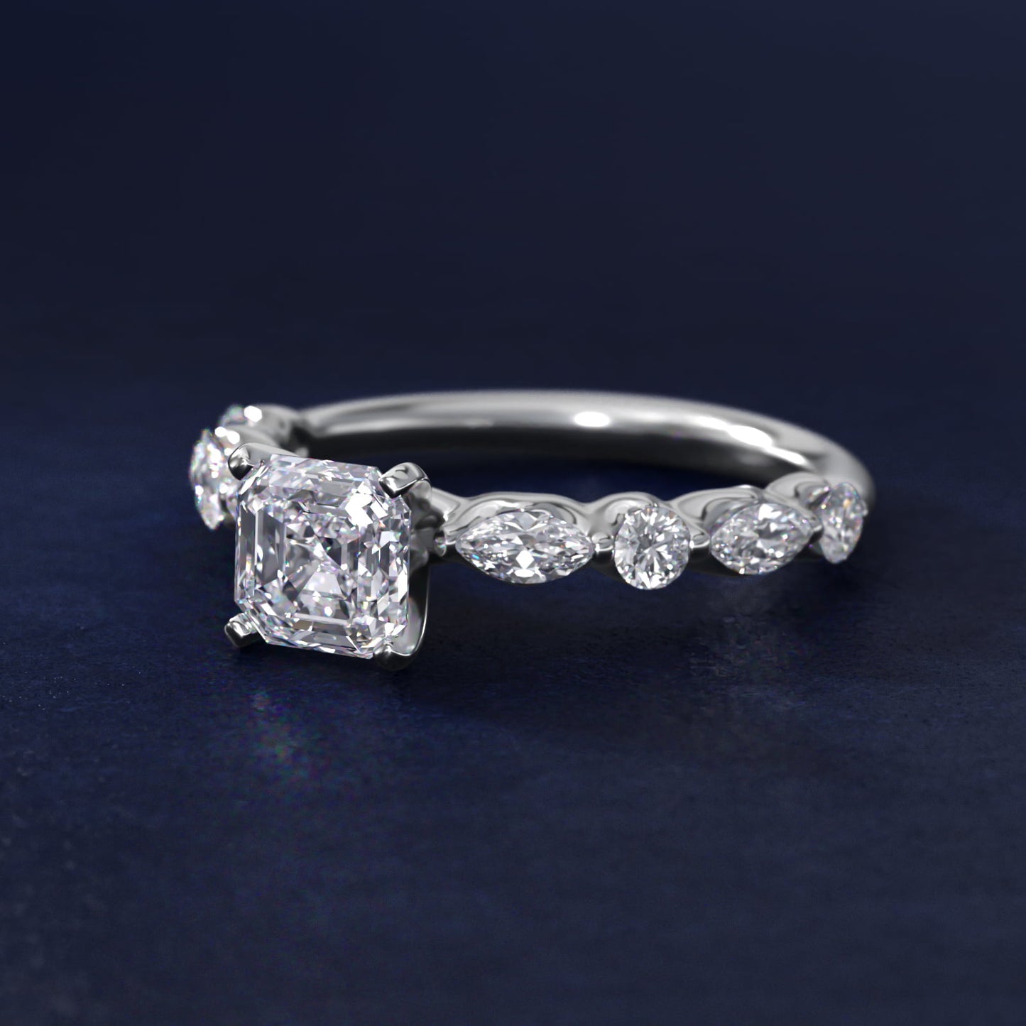 Floating Marquise and Round Engagement Ring in 14k White Gold (2/5 ct. tw.) - Asscher Center
