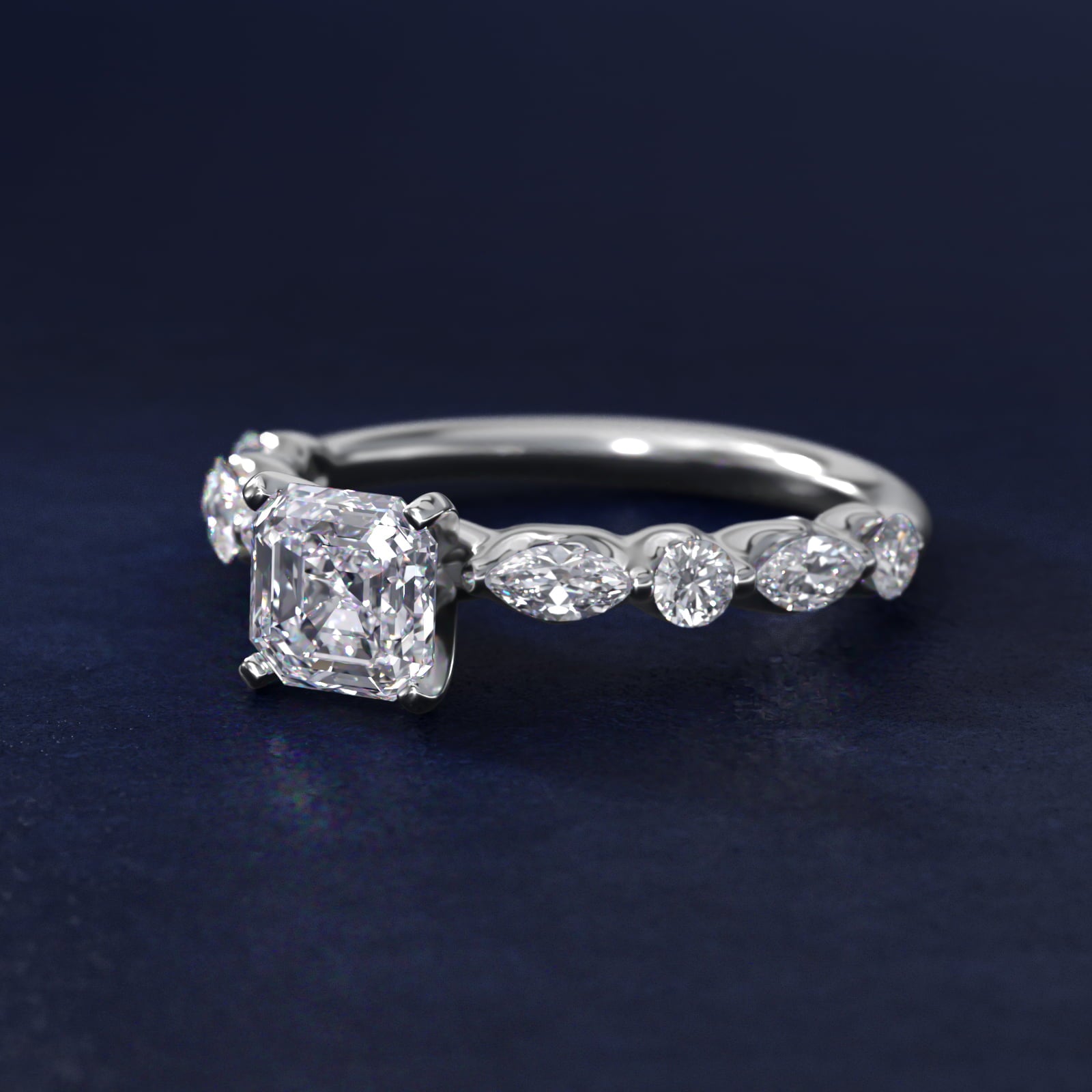 Floating Marquise and Round Engagement Ring in 14k White Gold (2/5 ct. tw.) - Asscher Center