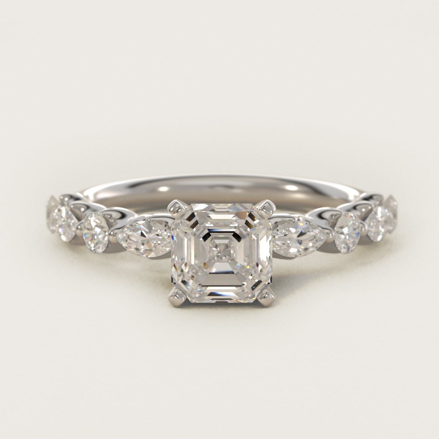 Floating Marquise and Round Engagement Ring in 14k White Gold (2/5 ct. tw.) - Asscher Center
