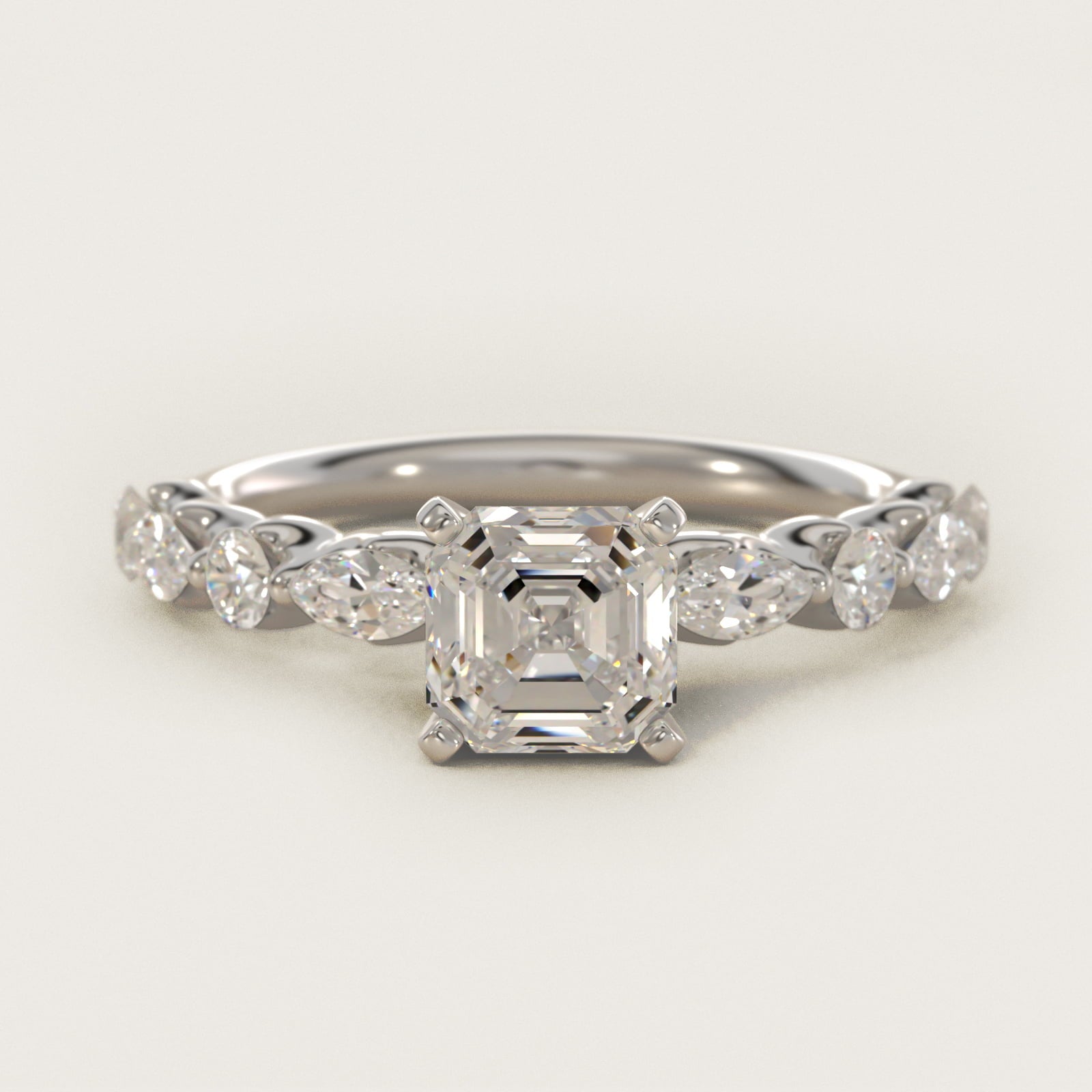 Floating Marquise and Round Engagement Ring in 14k White Gold (2/5 ct. tw.) - Asscher Center
