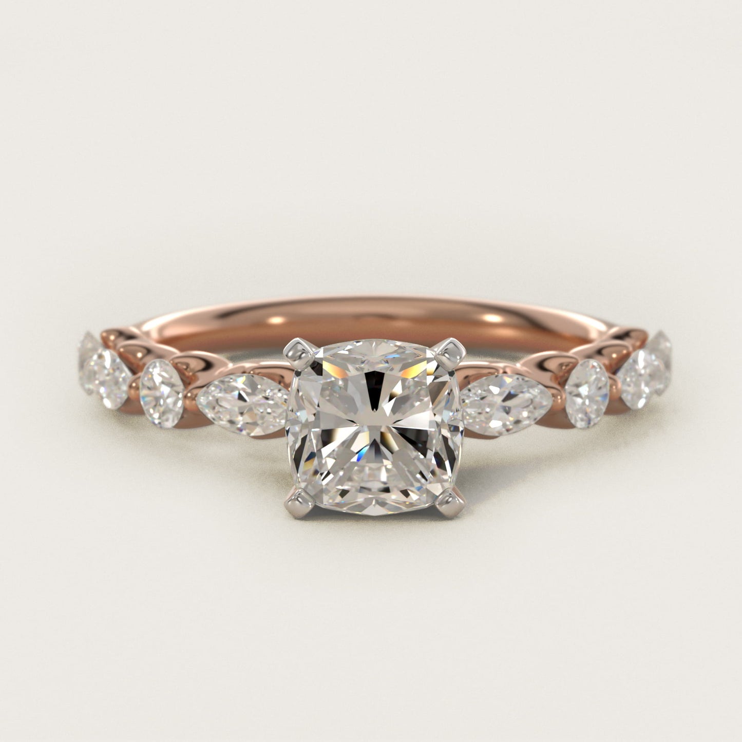 Floating Marquise and Round Engagement Ring in 14k Rose Gold (2/5 ct. tw.) - Cushion Center