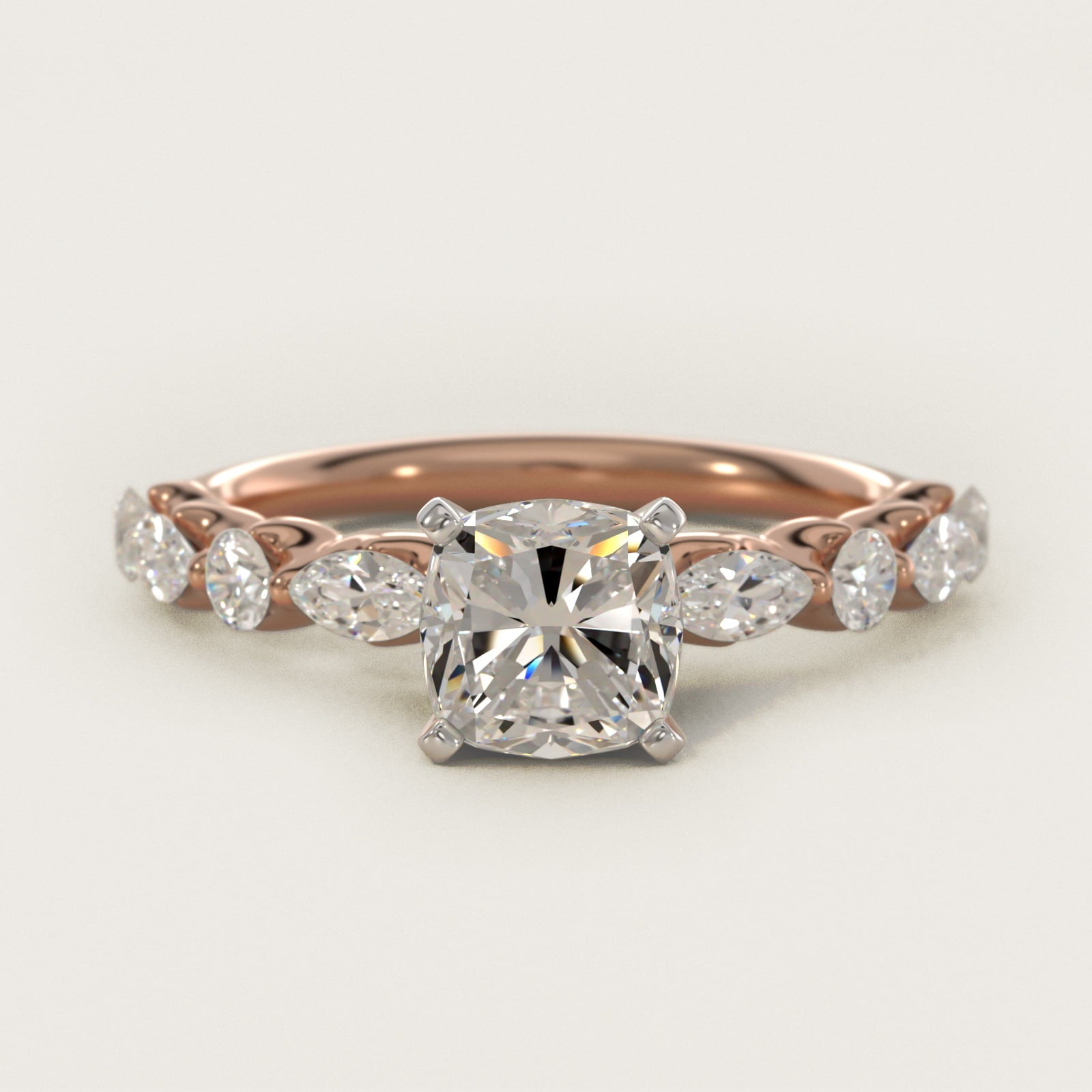 Floating Marquise and Round Engagement Ring in 14k Rose Gold (2/5 ct. tw.) - Cushion Center