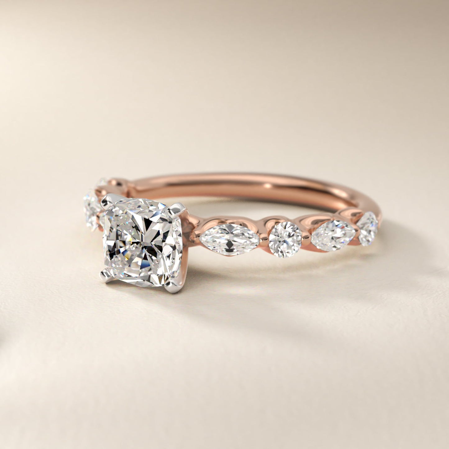 Floating Marquise and Round Engagement Ring in 14k Rose Gold (2/5 ct. tw.) - Cushion Center