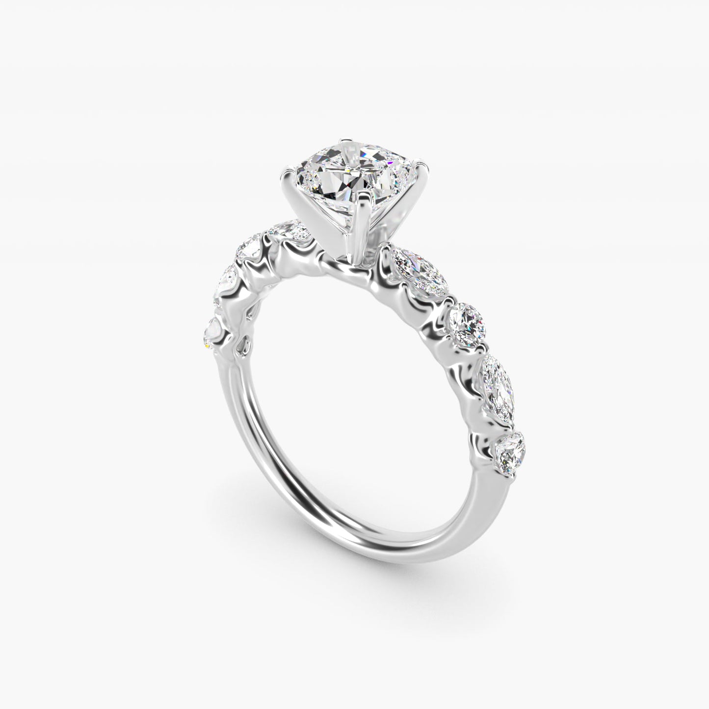 Floating Marquise and Round Engagement Ring in 14k White Gold (2/5 ct. tw.) - Cushion Center