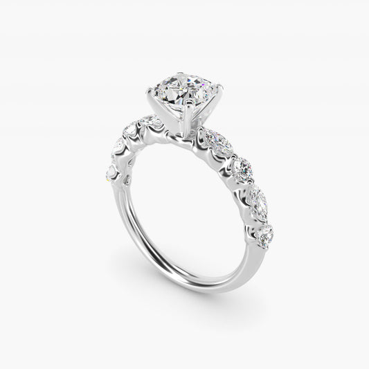 Floating Marquise and Round Engagement Ring in 14k White Gold (2/5 ct. tw.) - Cushion Center
