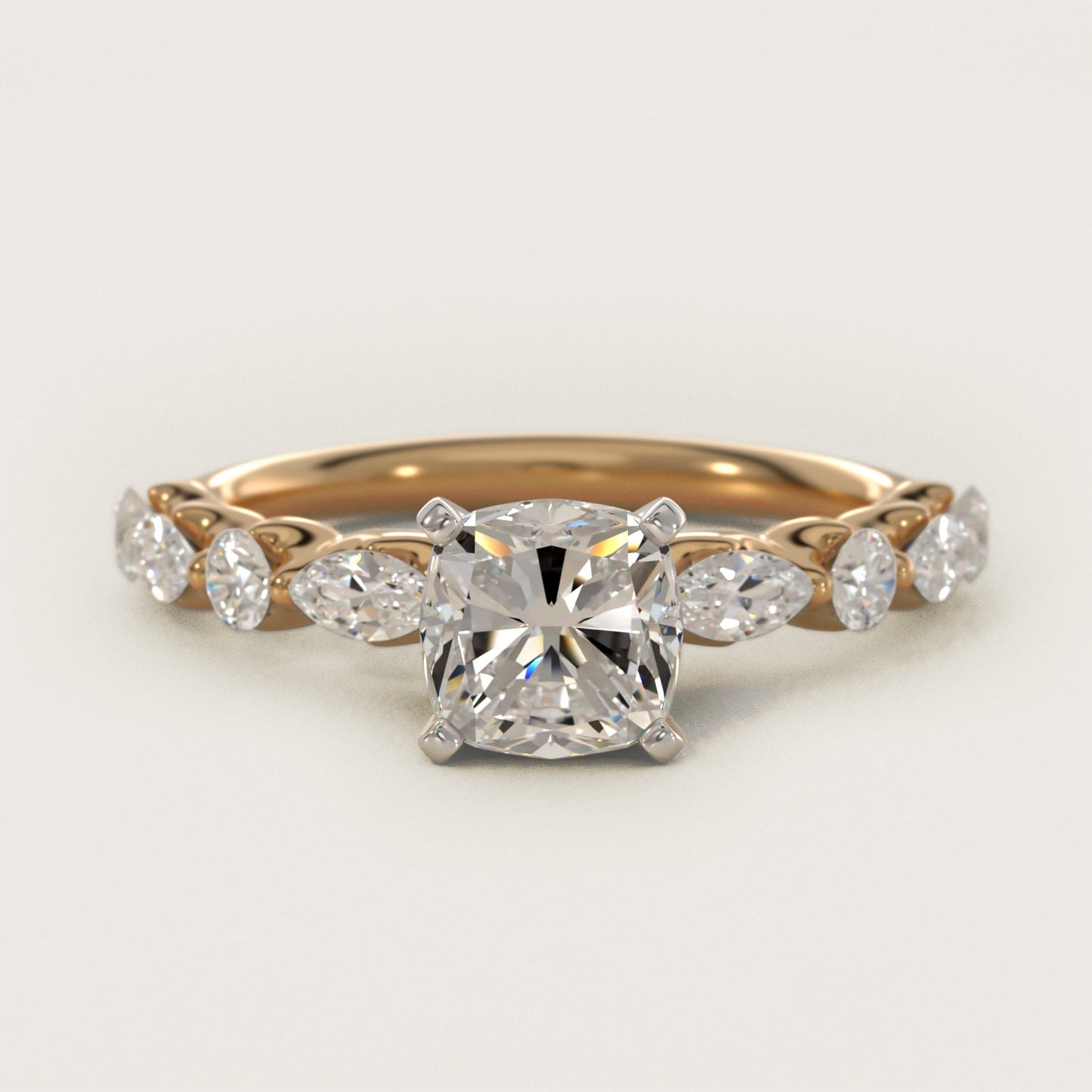 Floating Marquise and Round Engagement Ring in 14K Yellow Gold (2/5 ct. tw.) - Cushion Center