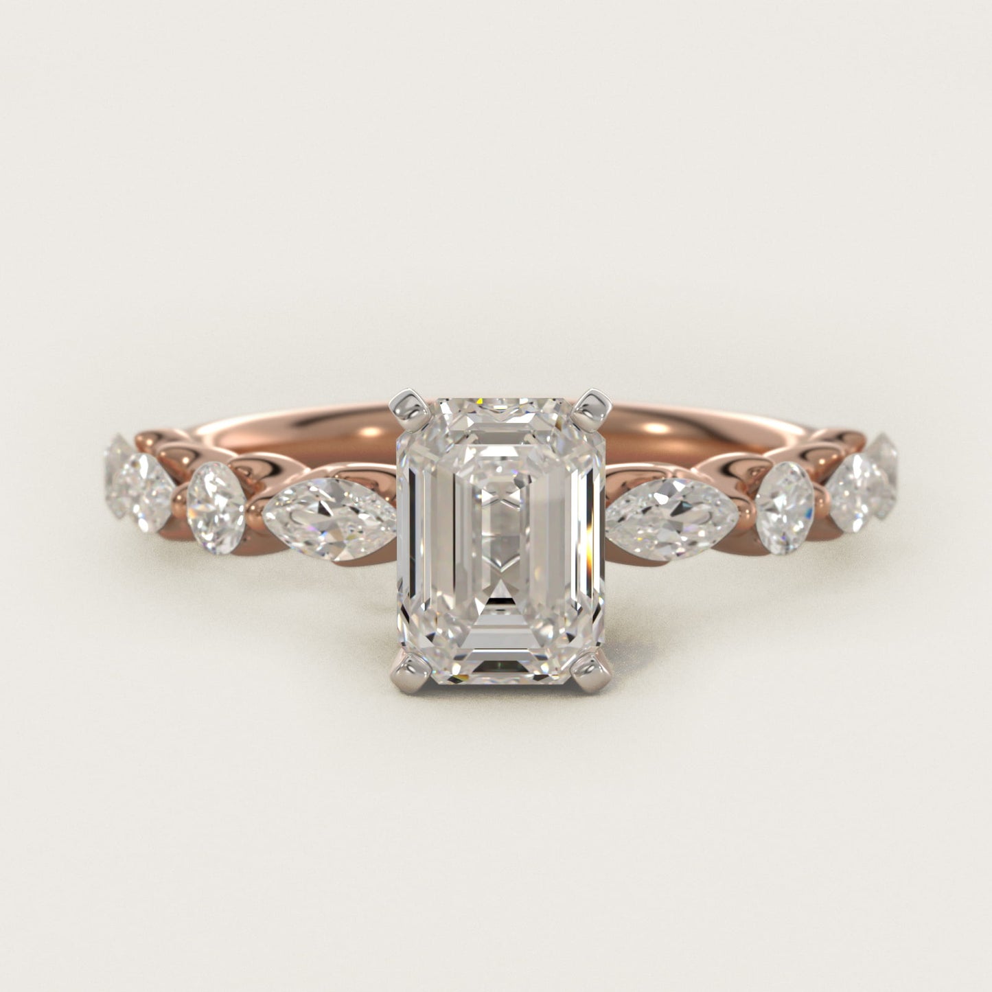 Floating Marquise and Round Engagement Ring in 14k Rose Gold (2/5 ct. tw.) - Emerald Center