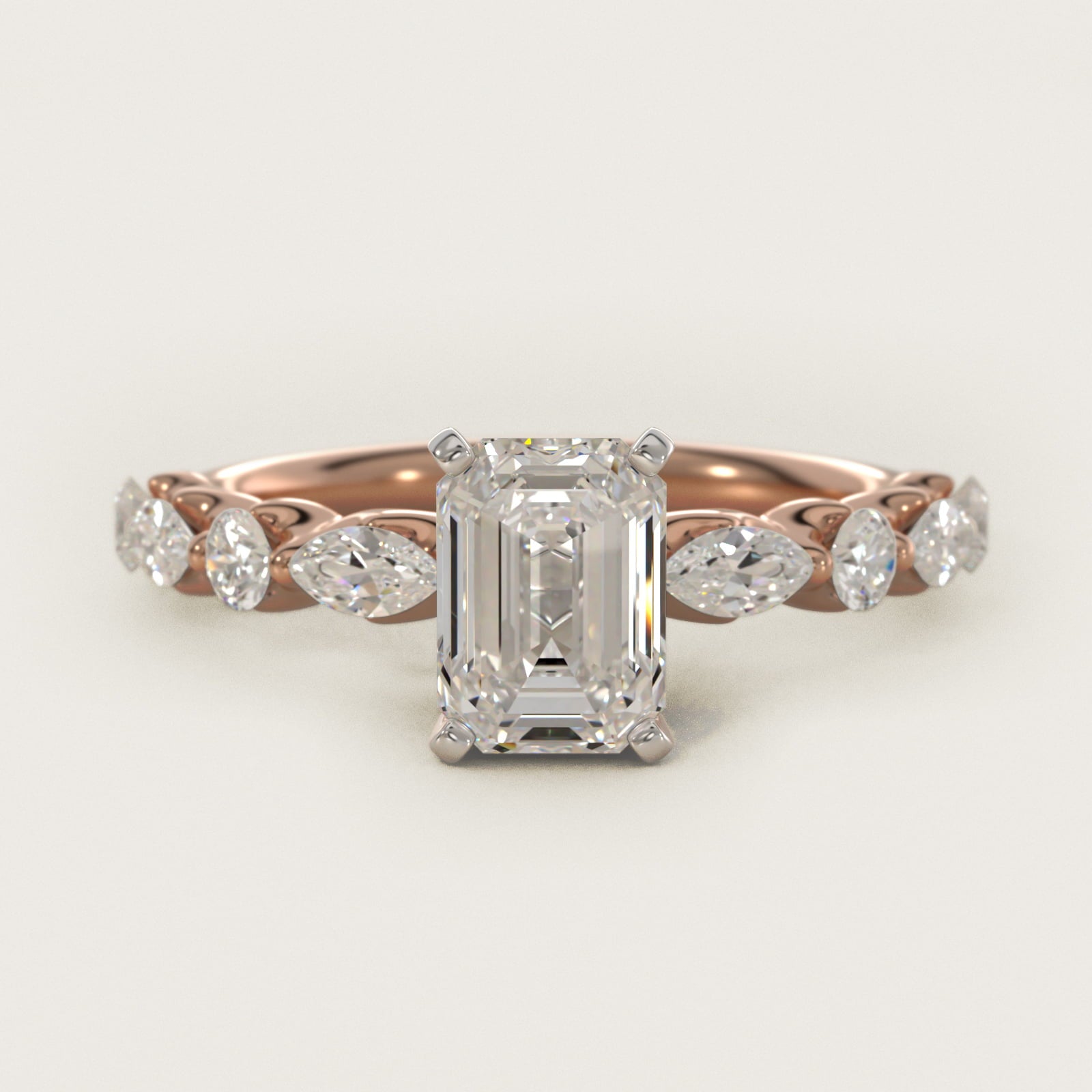 Floating Marquise and Round Engagement Ring in 14k Rose Gold (2/5 ct. tw.) - Emerald Center