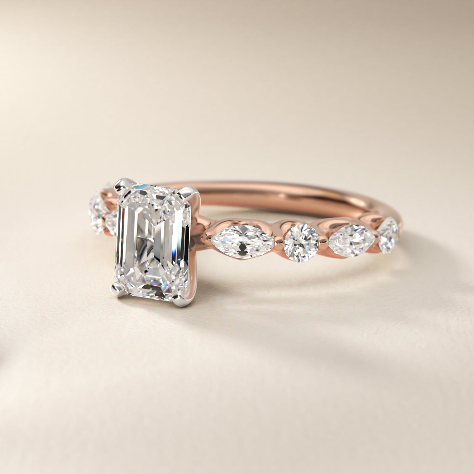 Floating Marquise and Round Engagement Ring in 14k Rose Gold (2/5 ct. tw.) - Emerald Center