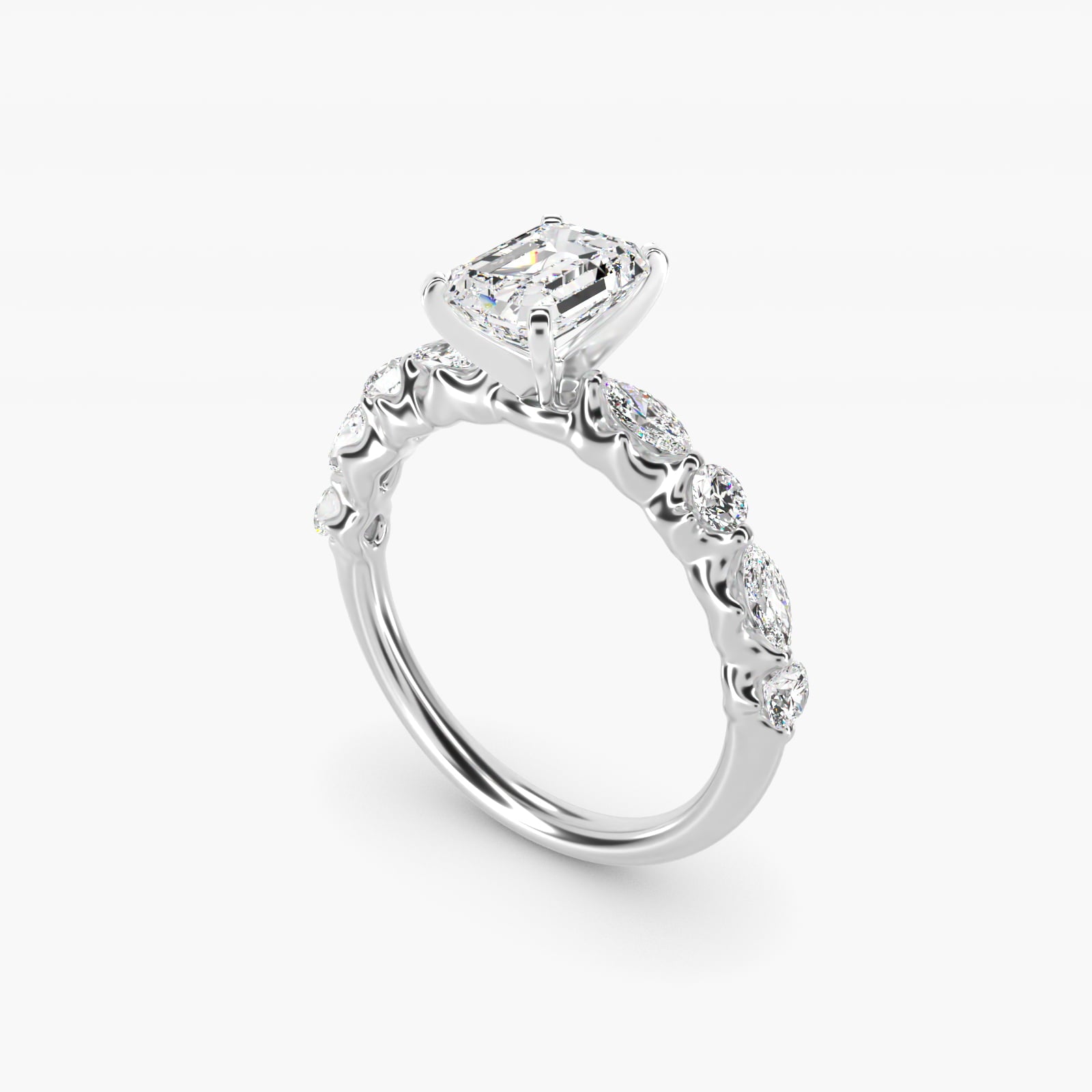 Floating Marquise and Round Engagement Ring in 14k White Gold (2/5 ct. tw.) - Emerald Center