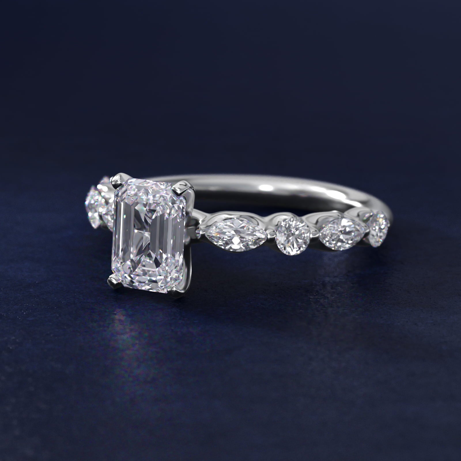 Floating Marquise and Round Engagement Ring in 14k White Gold (2/5 ct. tw.) - Emerald Center