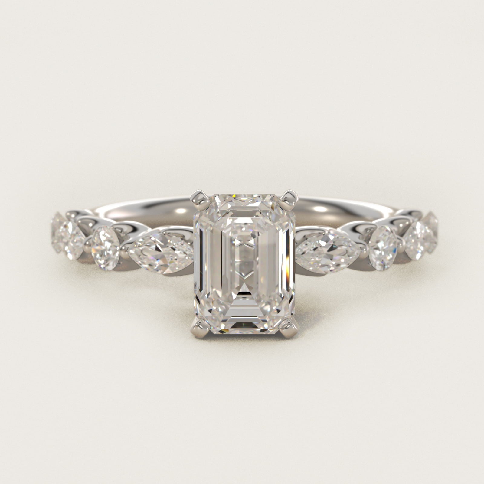 Floating Marquise and Round Engagement Ring in 14k White Gold (2/5 ct. tw.) - Emerald Center