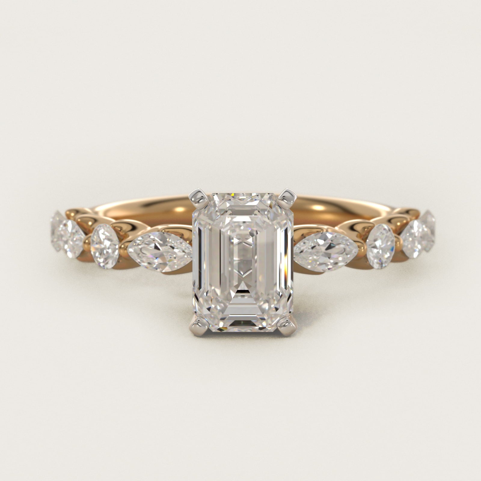 Floating Marquise and Round Engagement Ring in 14K Yellow Gold (2/5 ct. tw.) - Emerald Center