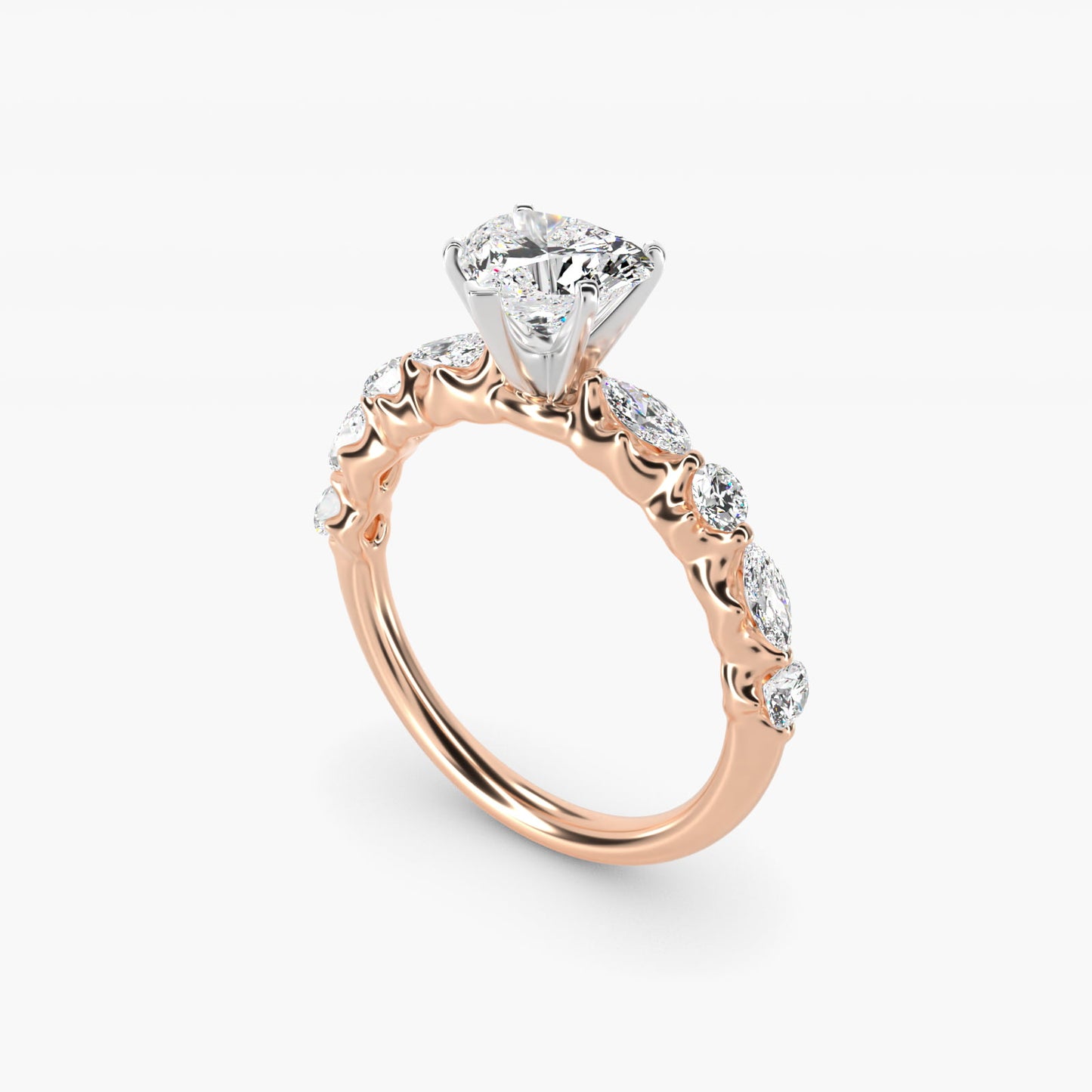 Floating Marquise and Round Engagement Ring in 14k Rose Gold (2/5 ct. tw.) - Heart Center