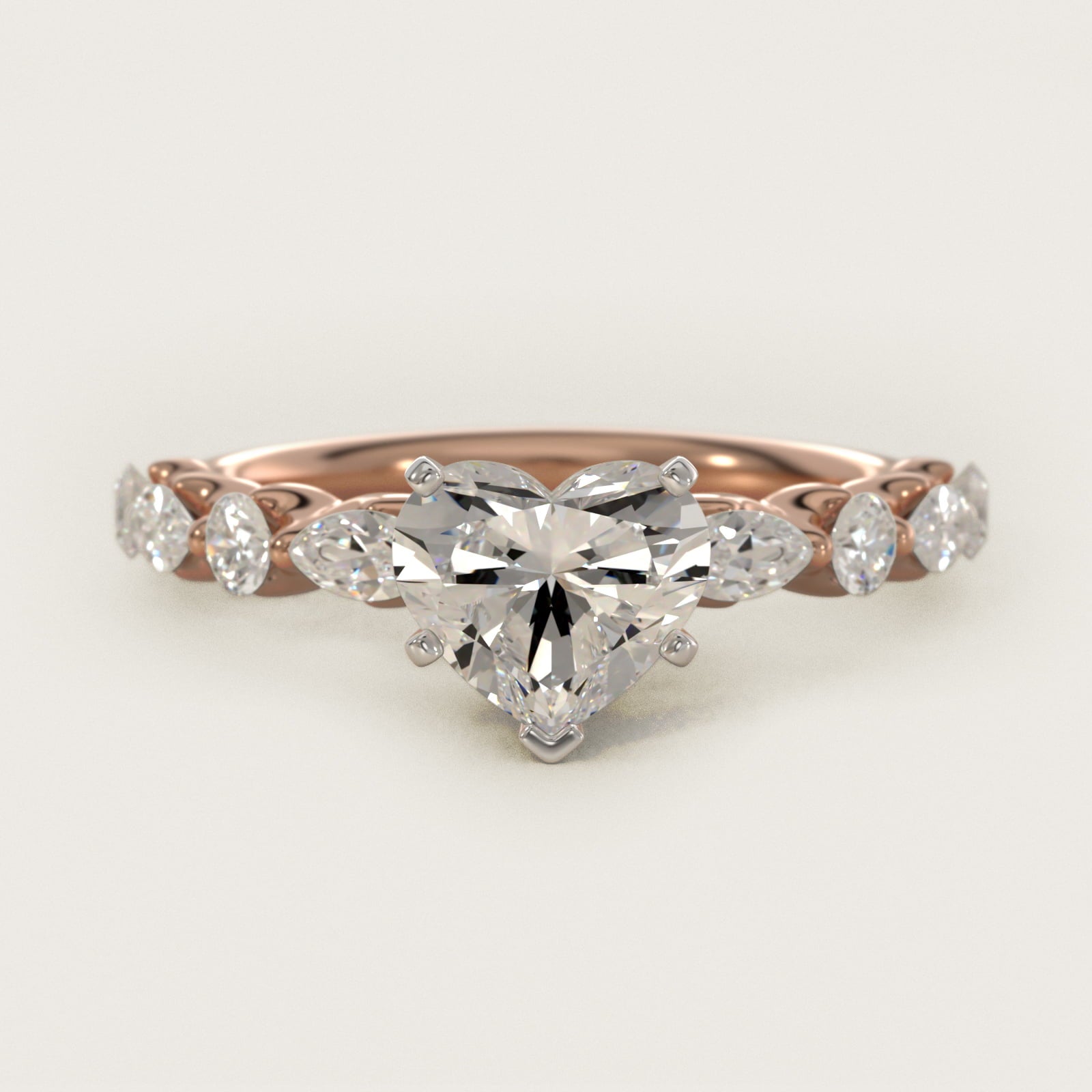 Floating Marquise and Round Engagement Ring in 14k Rose Gold (2/5 ct. tw.) - Heart Center