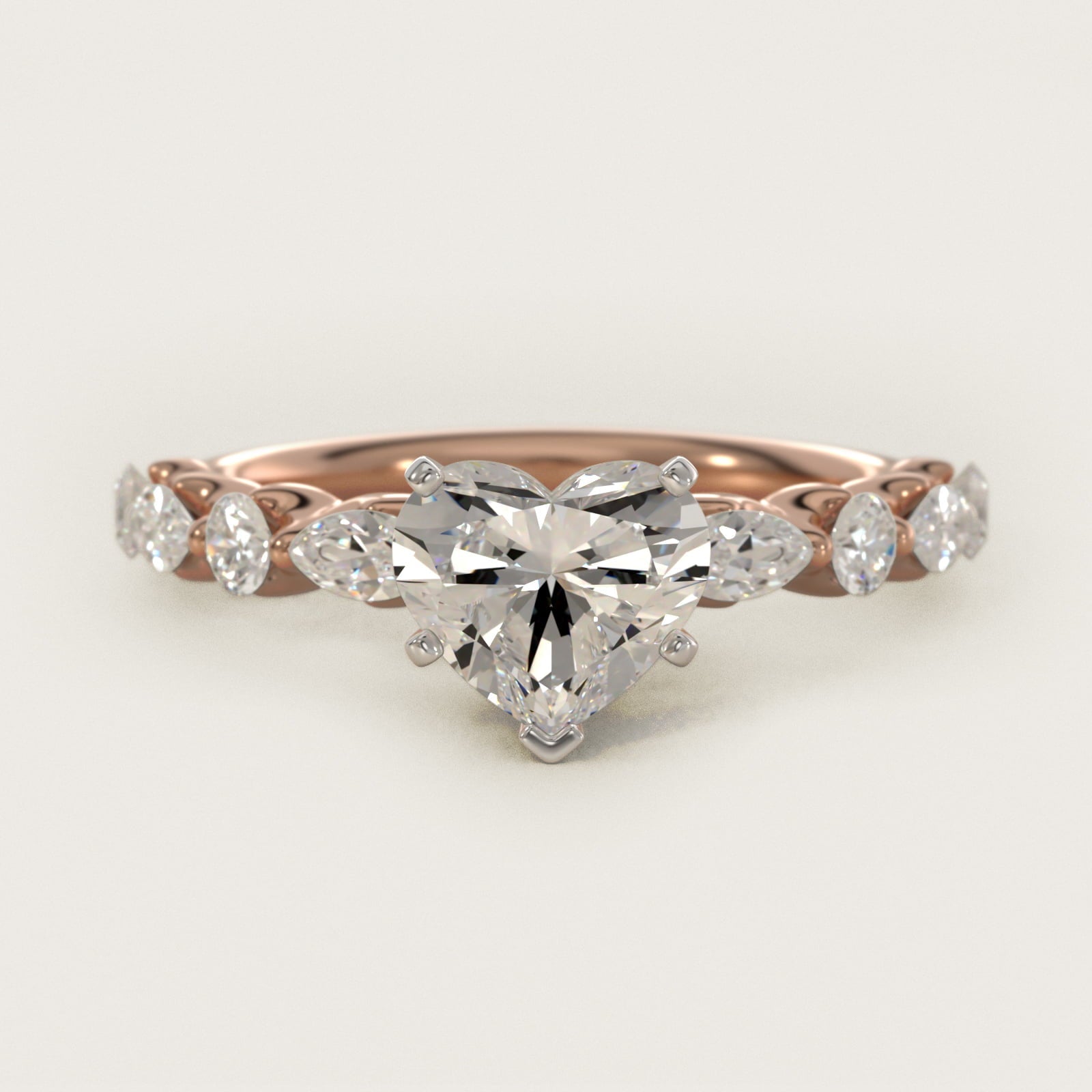 Floating Marquise and Round Engagement Ring in 18k Rose Gold (2/5 ct. tw.) - Heart Center