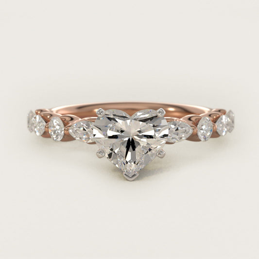 Floating Marquise and Round Engagement Ring in 18k Rose Gold (2/5 ct. tw.) - Heart Center
