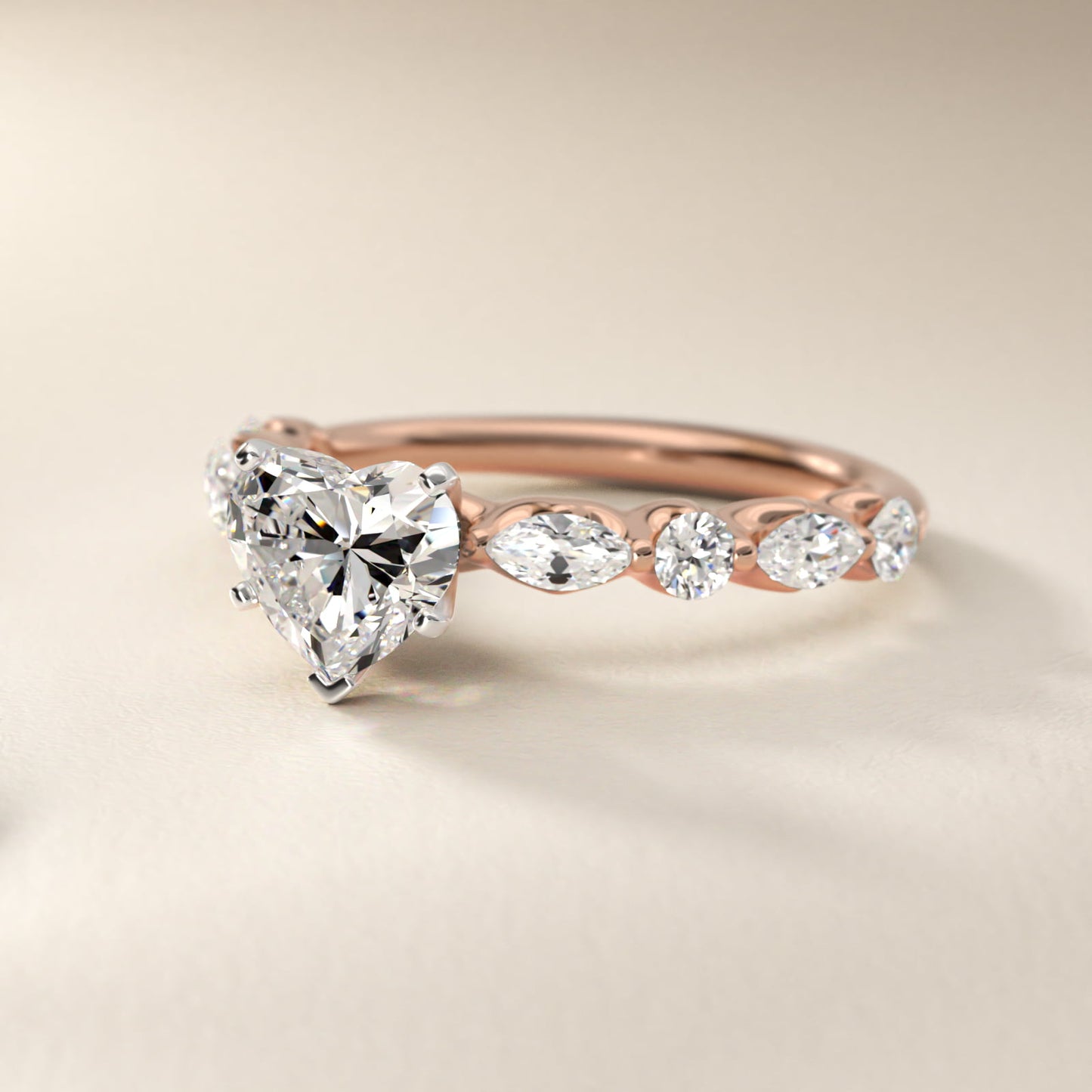 Floating Marquise and Round Engagement Ring in 14k Rose Gold (2/5 ct. tw.) - Heart Center