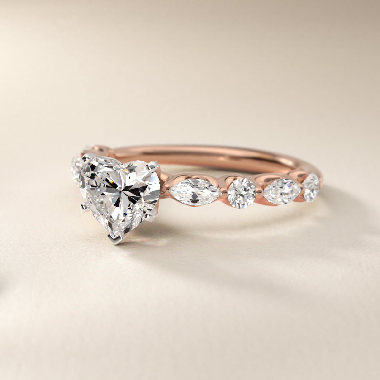 Floating Marquise and Round Engagement Ring in 14k Rose Gold (2/5 ct. tw.) - Heart Center