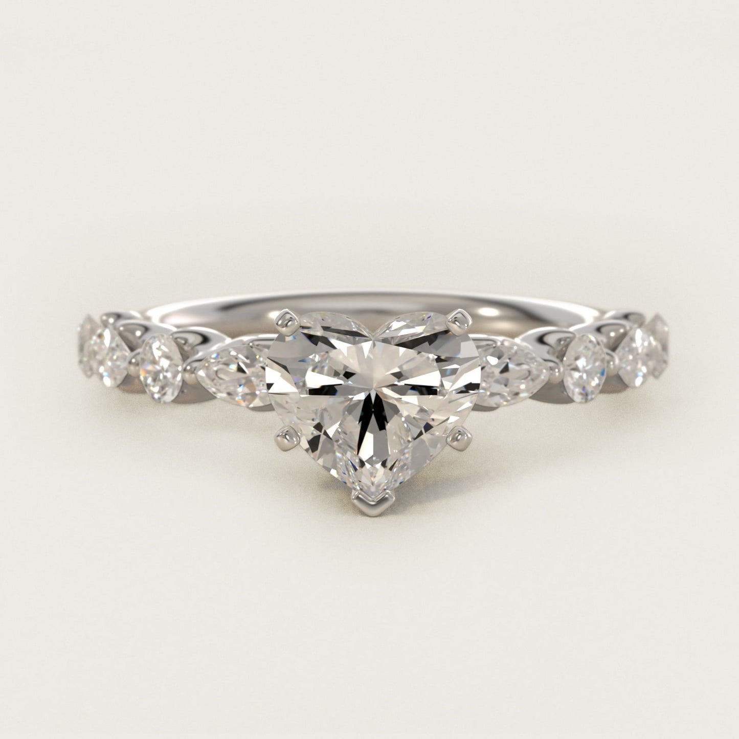 Floating Marquise and Round Engagement Ring in 14k White Gold (2/5 ct. tw.) - Heart Center